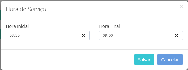 Exemplo de tela para alteração do horário